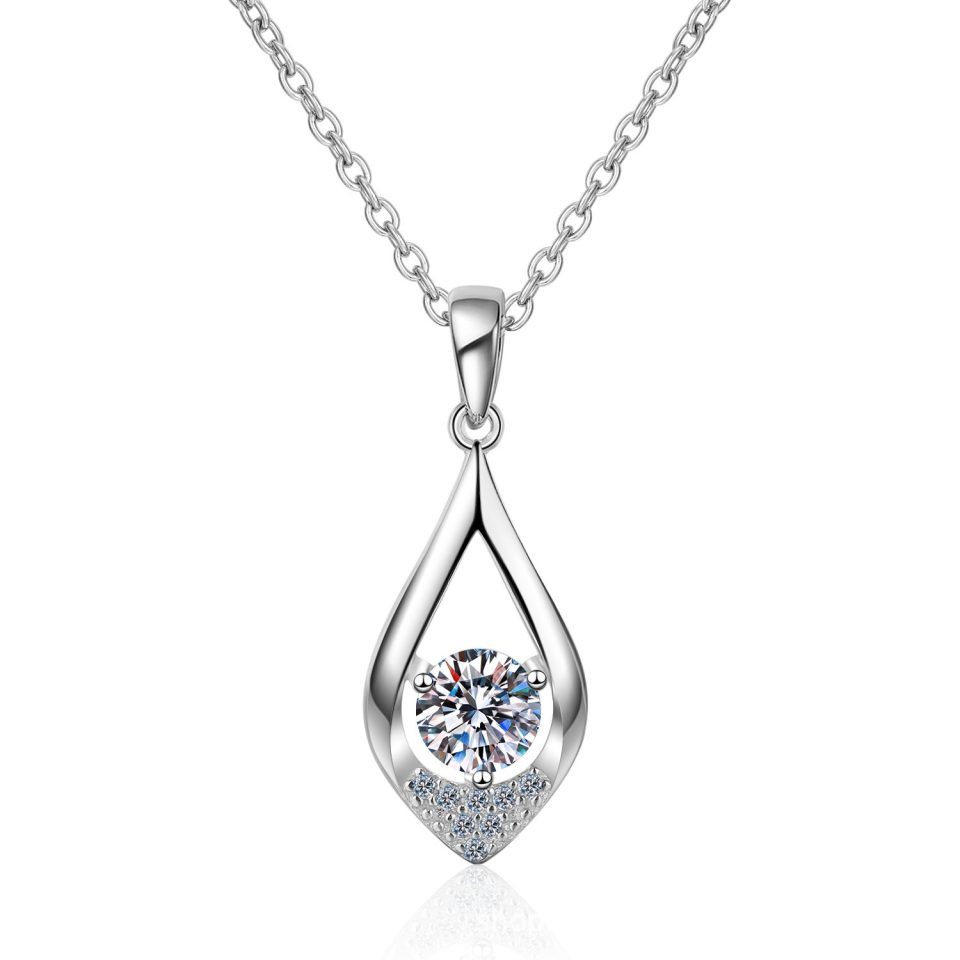 Open Teardrop 0.5ct Moissanite Pendant Necklace - 925 Sterling Silver