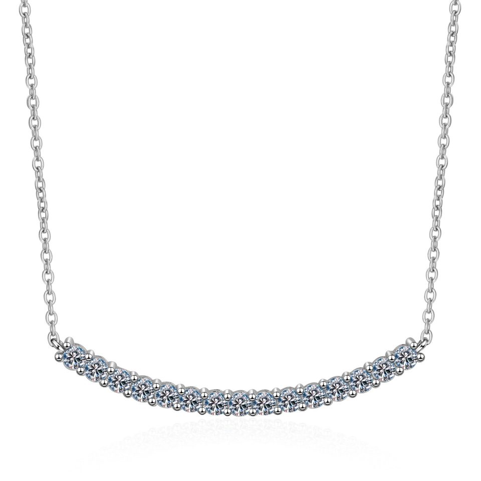 Smile Curve (Bar) Moissanite Pendant Necklace - 925 Sterling Silver, 0.9ct Total