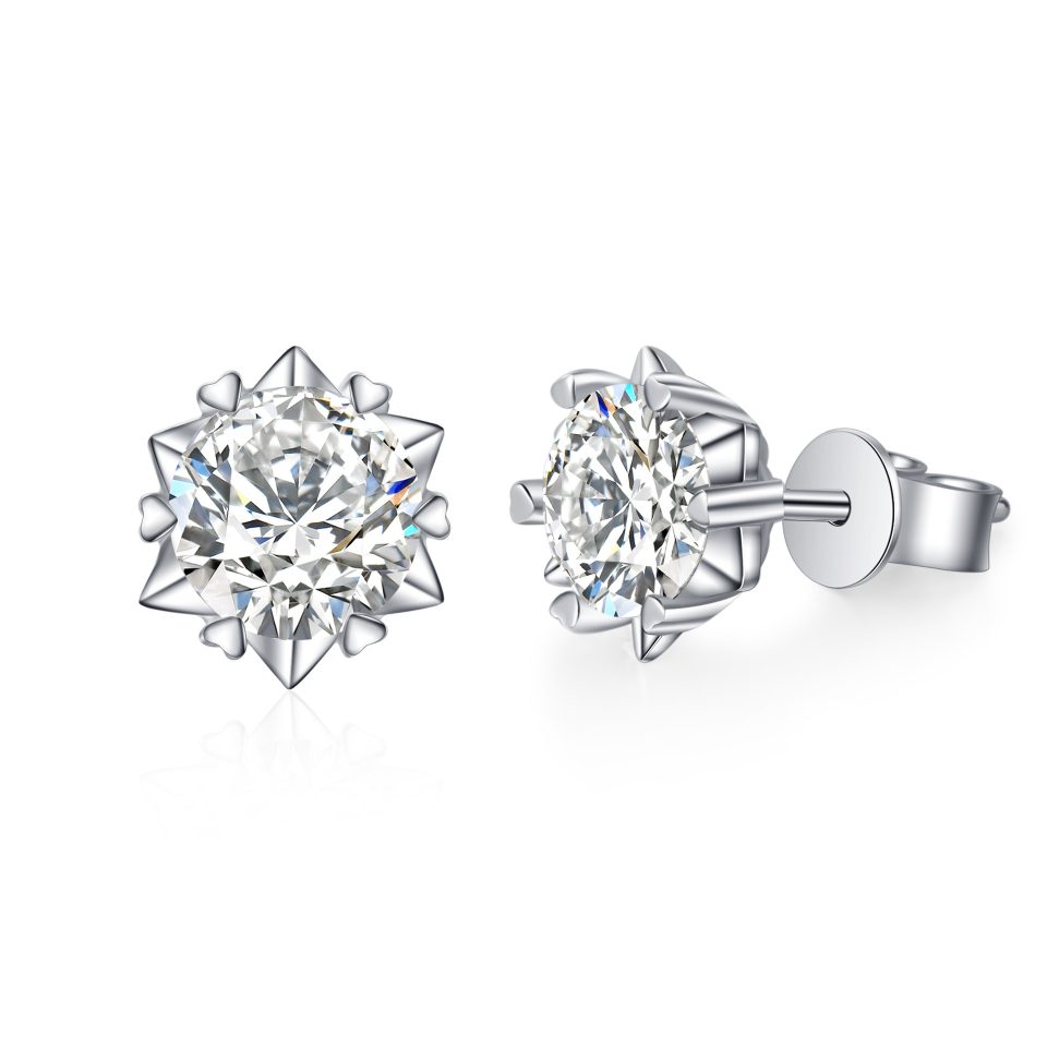 Snowflake Prong Moissanite Stud Earrings - 925 Sterling Silver 0.3ct/0.5ct/1ct