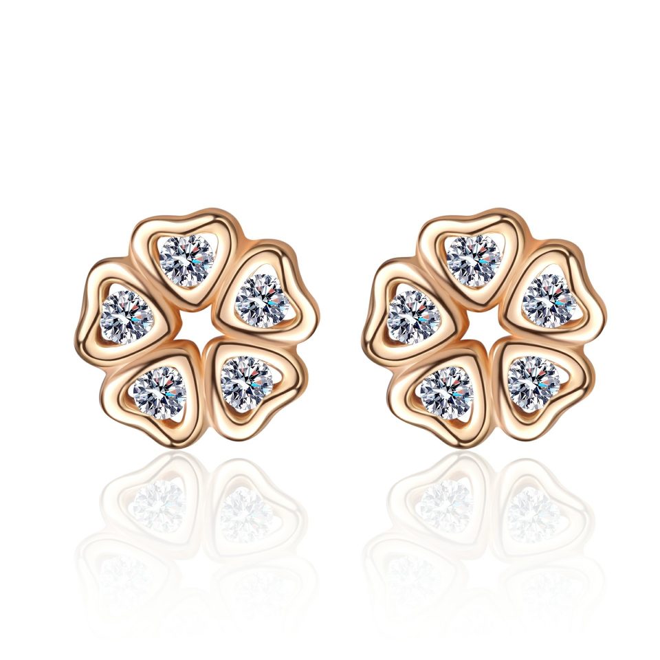 Rose Gold-Plated Five-Heart Moissanite Stud Earrings - 925 Sterling Silver, 0.12ct Per Ear