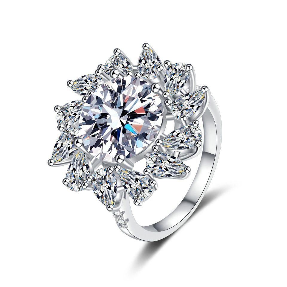 5ct Round-Cut Sunflower Halo Moissanite Statement Ring - 925 Sterling Silver