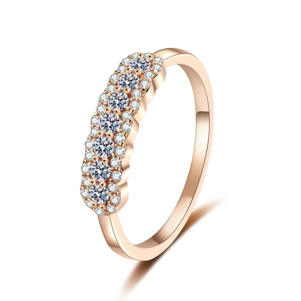 0.37ct Rose Gold Pavé Moissanite Ring - 925 Sterling Silver Stackable Band