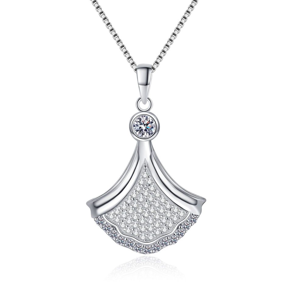 Little Skirt Shape Pavé Moissanite Pendant Necklace - 925 Sterling Silver, 0.88ct Total