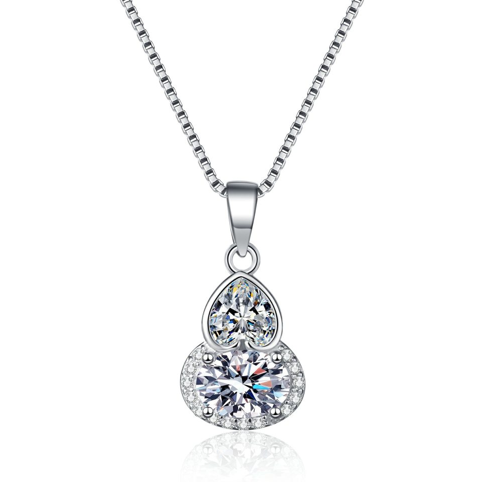 Gourd-Inspired Pendant with Heart & Oval-Cut Moissanite - 925 Sterling Silver, 1.5ct Total
