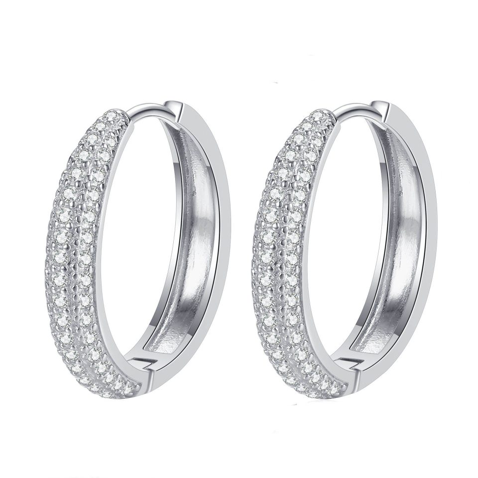 Triple-Row Full Pavé Moissanite Huggie Hoop Earrings - 925 Sterling Silver, 0.4ct Per Ear