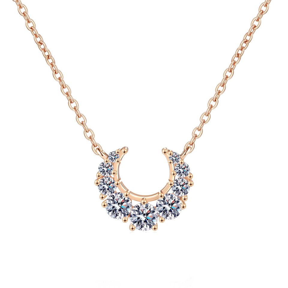 Rose Gold Crescent Moon Moissanite Pendant Necklace - 925 Sterling Silver, 0.66ct Total