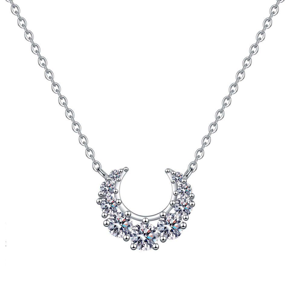 Crescent Moon Pavé Moissanite Pendant Necklace - 925 Sterling Silver, 0.66ct Total