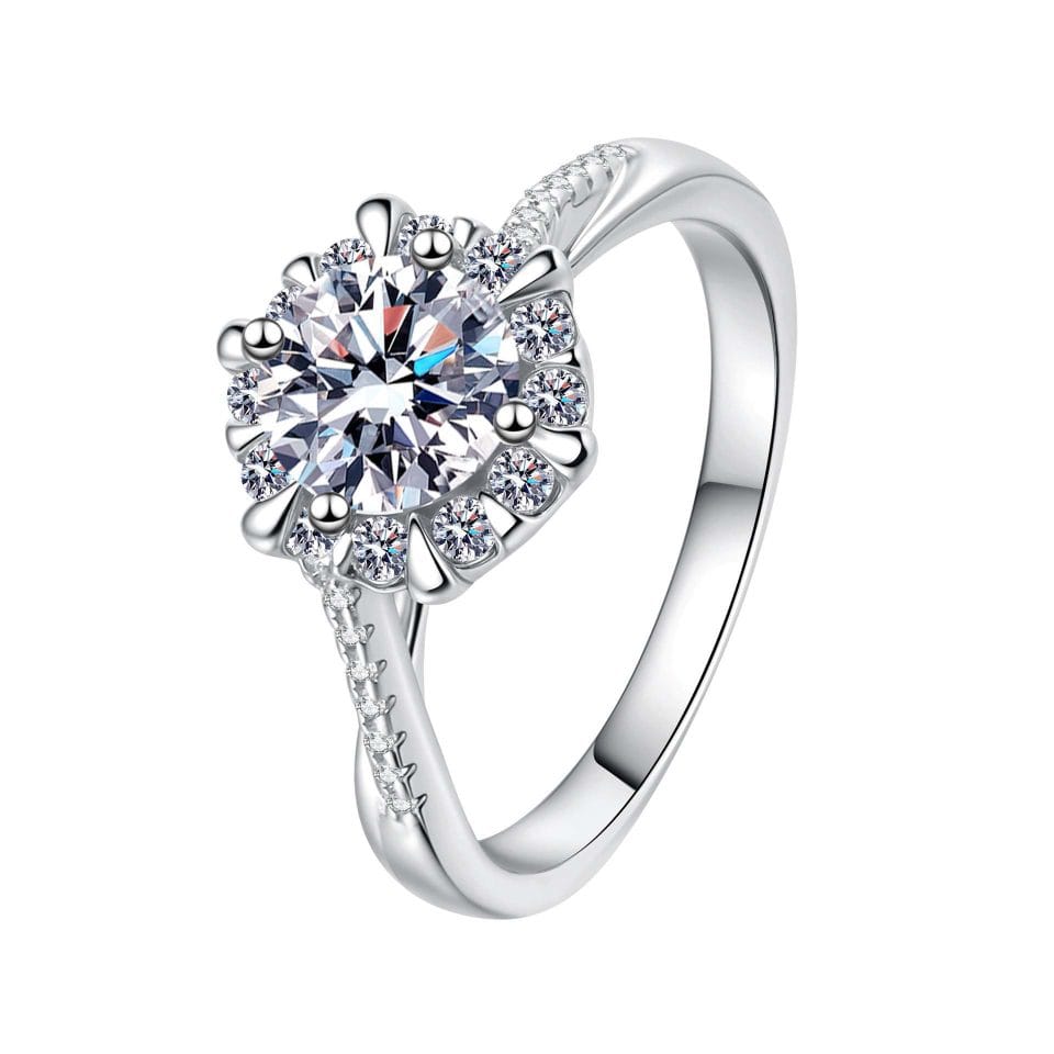 Twisted Sunflower Halo Ring (0.5ct-1ct) | 925 Silver Round Moissanite
