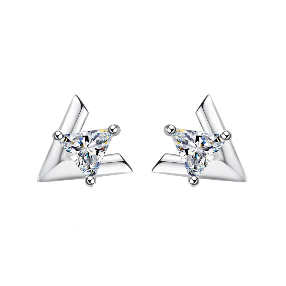 Trillion-Cut Geometric Moissanite Stud Earrings - 925 Sterling Silver, 0.5ct Per Ear