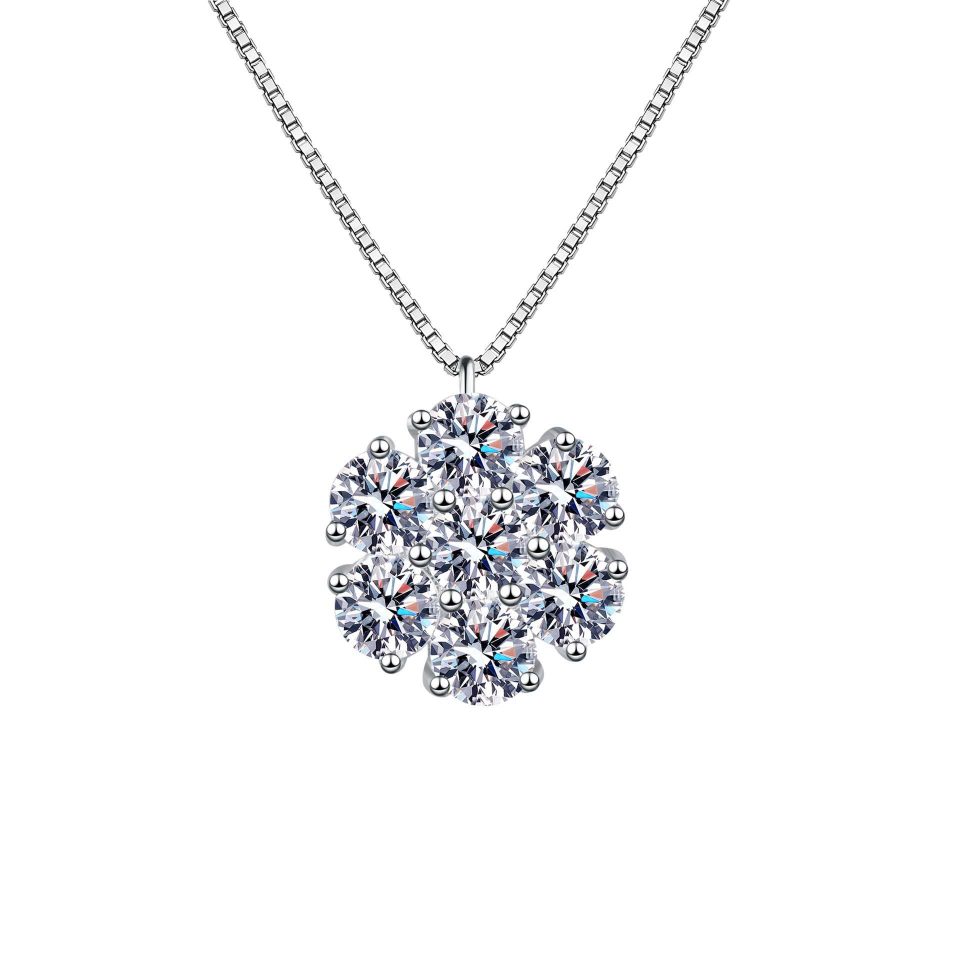 7-Stone Flower Cluster Pendant Necklace - 925 Sterling Silver, 0.7ct / 2.1ct Total Options