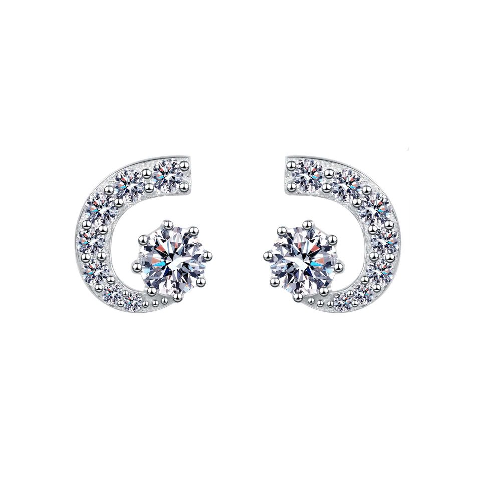 Moon & Sun Motif Moissanite Stud Earrings - 925 Sterling Silver, 0.5ct Per Ear