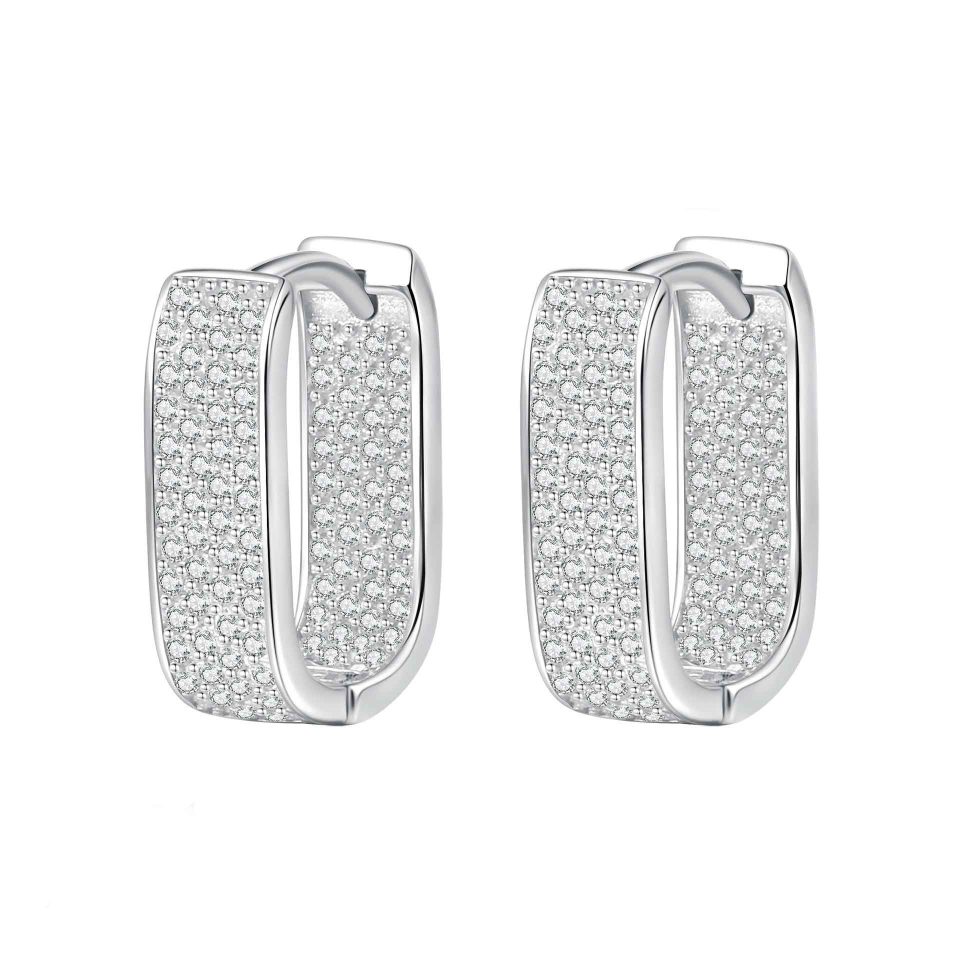 Full Pavé Square Moissanite Huggie Hoop Earrings - 925 Sterling Silver, 0.46ct Per Ear
