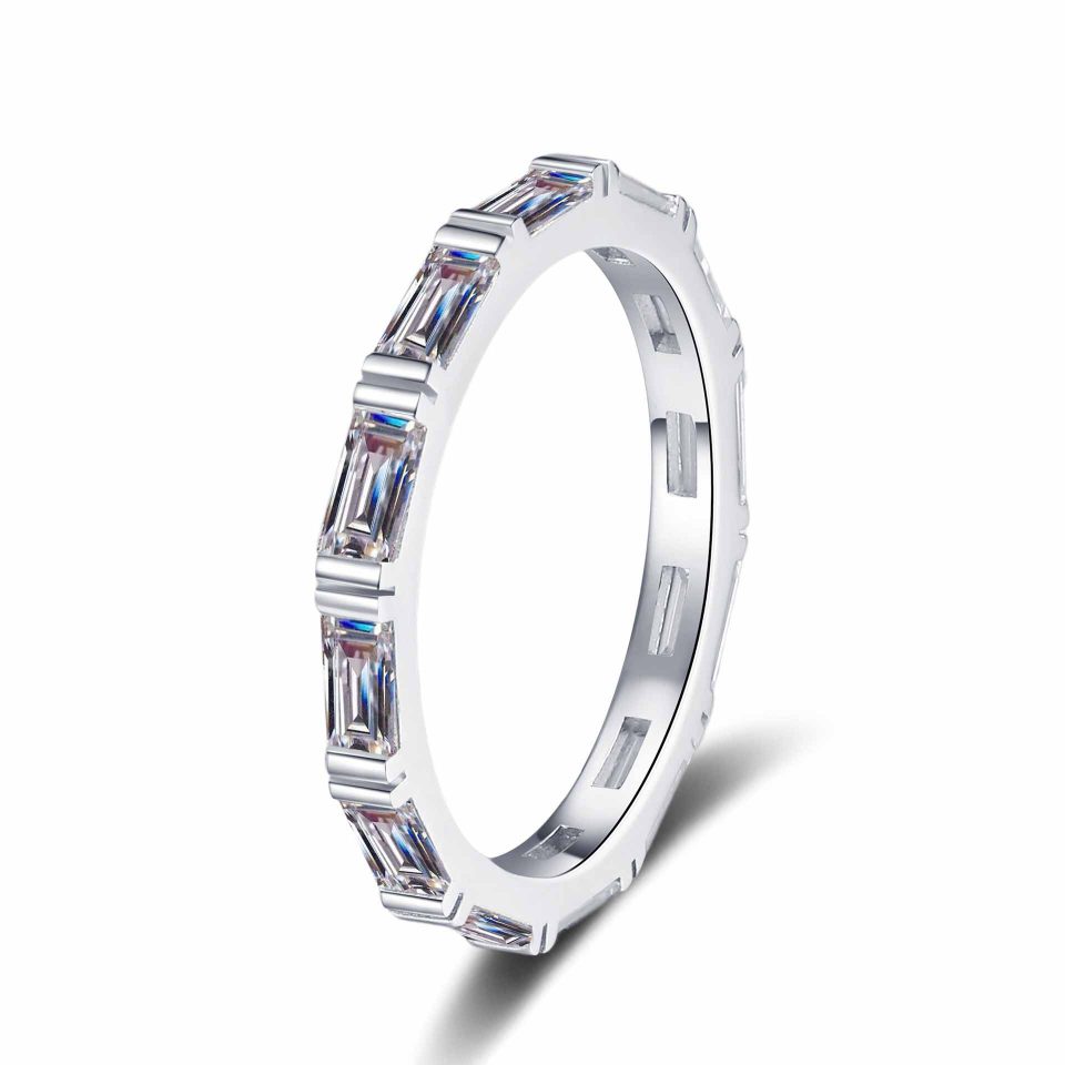 Emerald-Cut Full Eternity Band Ring - 925 Sterling Silver, 1.8ct Total