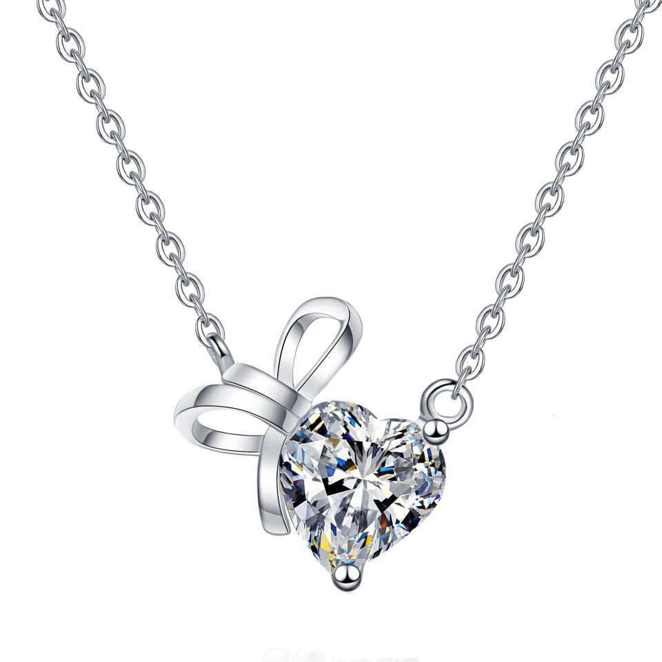 Bunny-Shaped Heart Moissanite Pendant Necklace - 925 Sterling Silver, 1ct