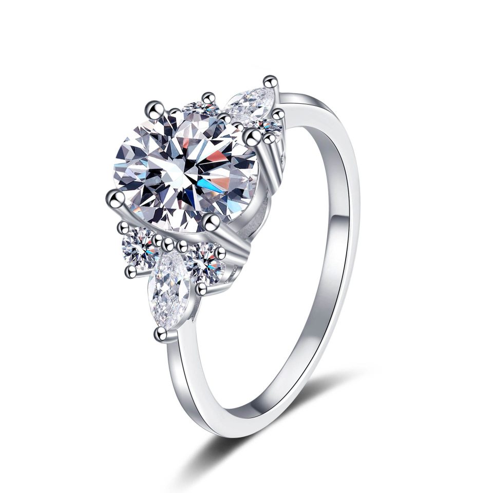 2ct Oval-Center Cluster Accent Moissanite Ring - 925 Sterling Silver