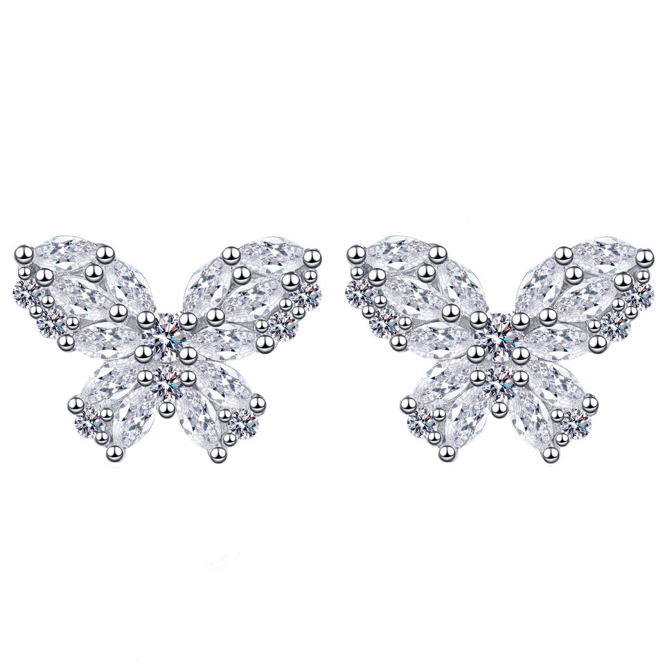Marquise-Cut Butterfly Multi-Stone Moissanite Stud Earrings - 925 Sterling Silver, 0.7ct Per Ear