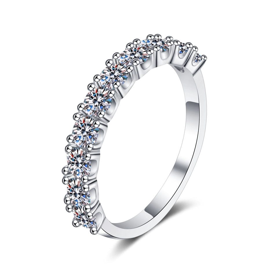 10-Stone Half-Eternity Ring (0.6ct/1ct) | 925 Silver Round Moissanite