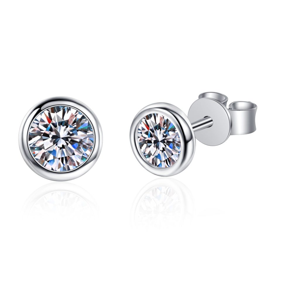 Bezel-Set Round Moissanite Stud Earrings - 925 Sterling Silver 0.3ct / 0.5ct / 1ct