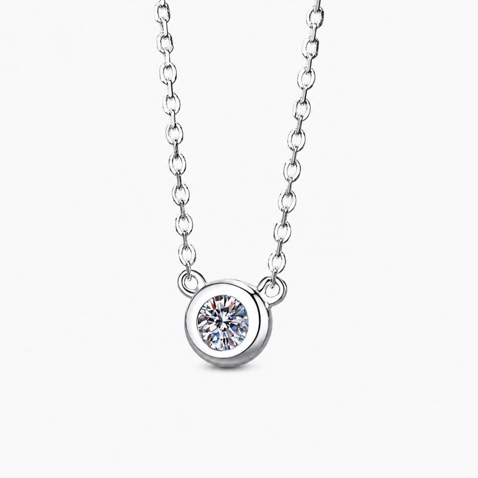 Bezel-Set Bubble Moissanite Pendant Necklace - 925 Sterling Silver, 0.5ct/1ct