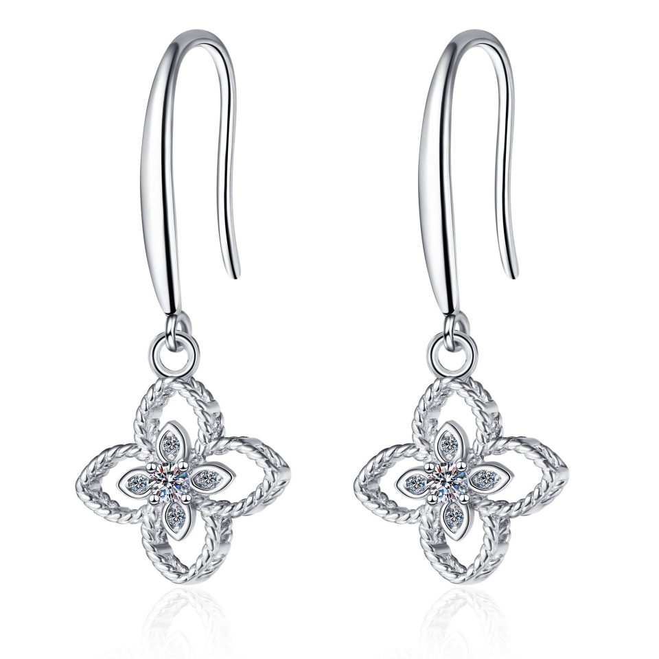 Twisted Clover Drop Moissanite Hook Earrings - 925 Sterling Silver, 0.04ct Per Ear