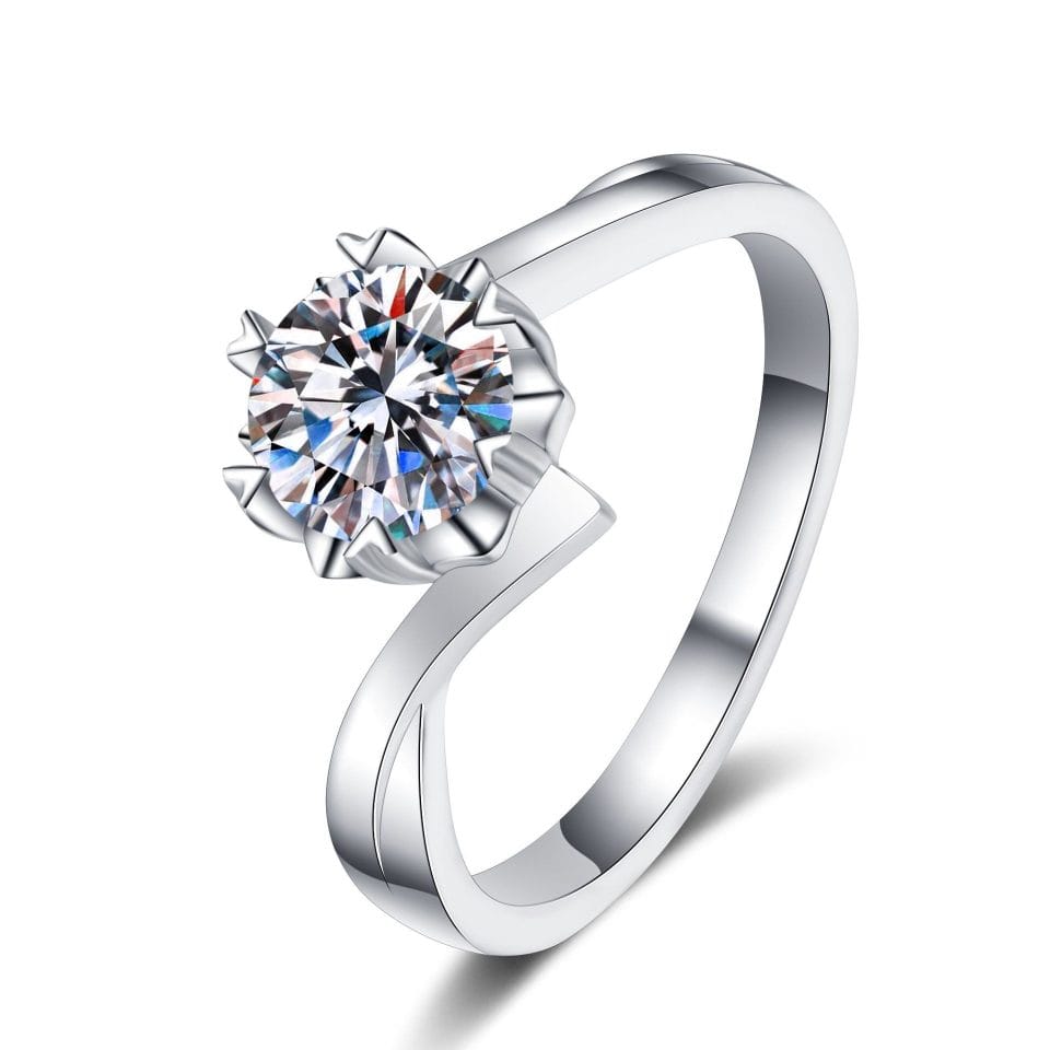 Snowflake Solitaire Ring (0.3-2ct) | 925 Silver Round Moissanite