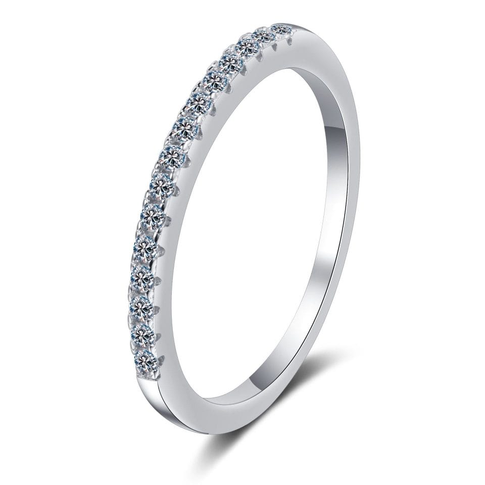 Classic Pave Diamond Band (0.15ct) | 925 Sterling Silver Round Cut Moissanite Ring