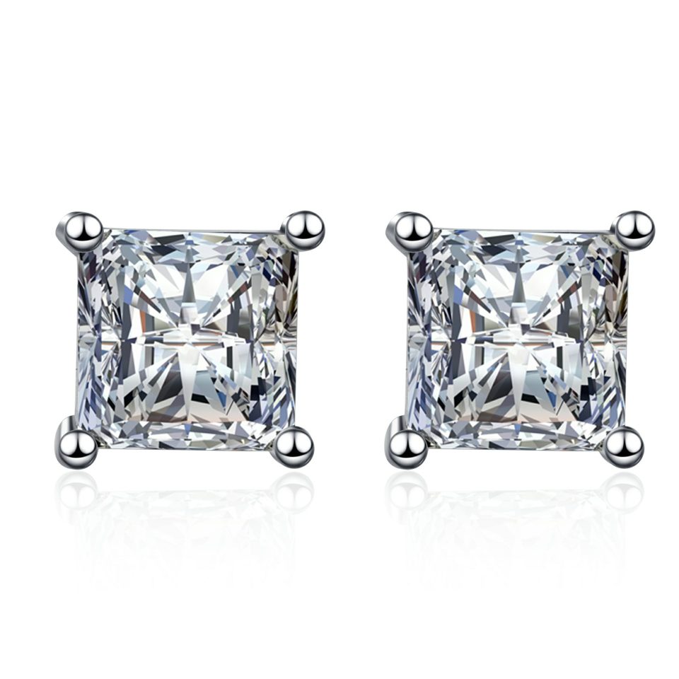 Princess-Cut Moissanite Stud Earrings - 925 Sterling Silver 0.6ct, 1ct