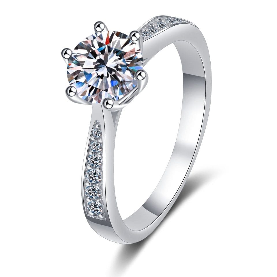Round Moissanite Ring (0.50/1/2ct) 925 Silver Micro-Pave Setting