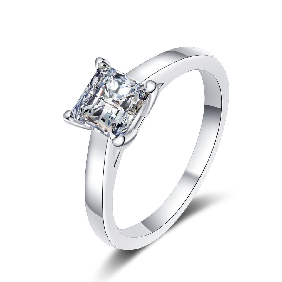 Princess-Cut Solitaire Ring - 925 Sterling Silver, 1ct/2ct Moissanite