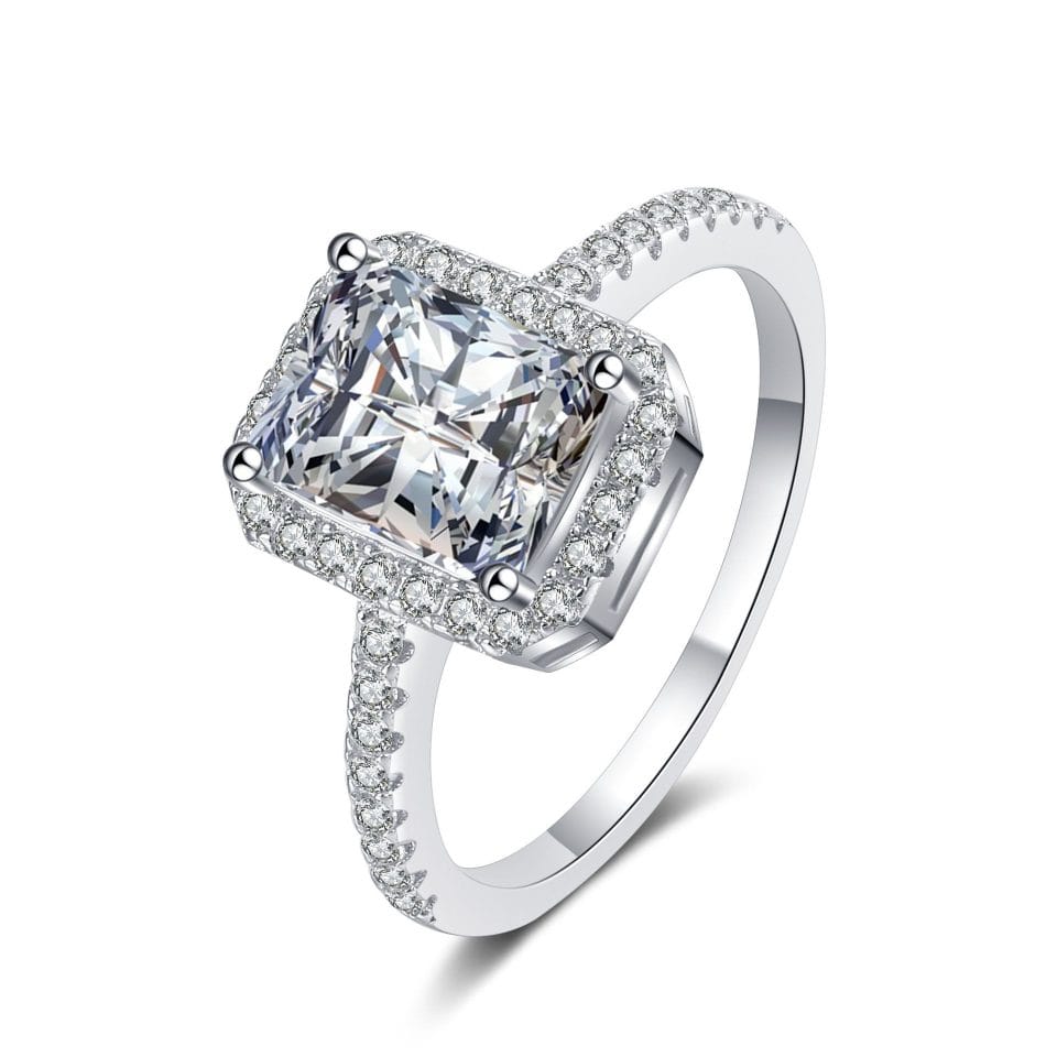Square Radiant Halo Ring (1ct/2ct) | 925 Sterling Silver Sugar Micro-Pave Setting