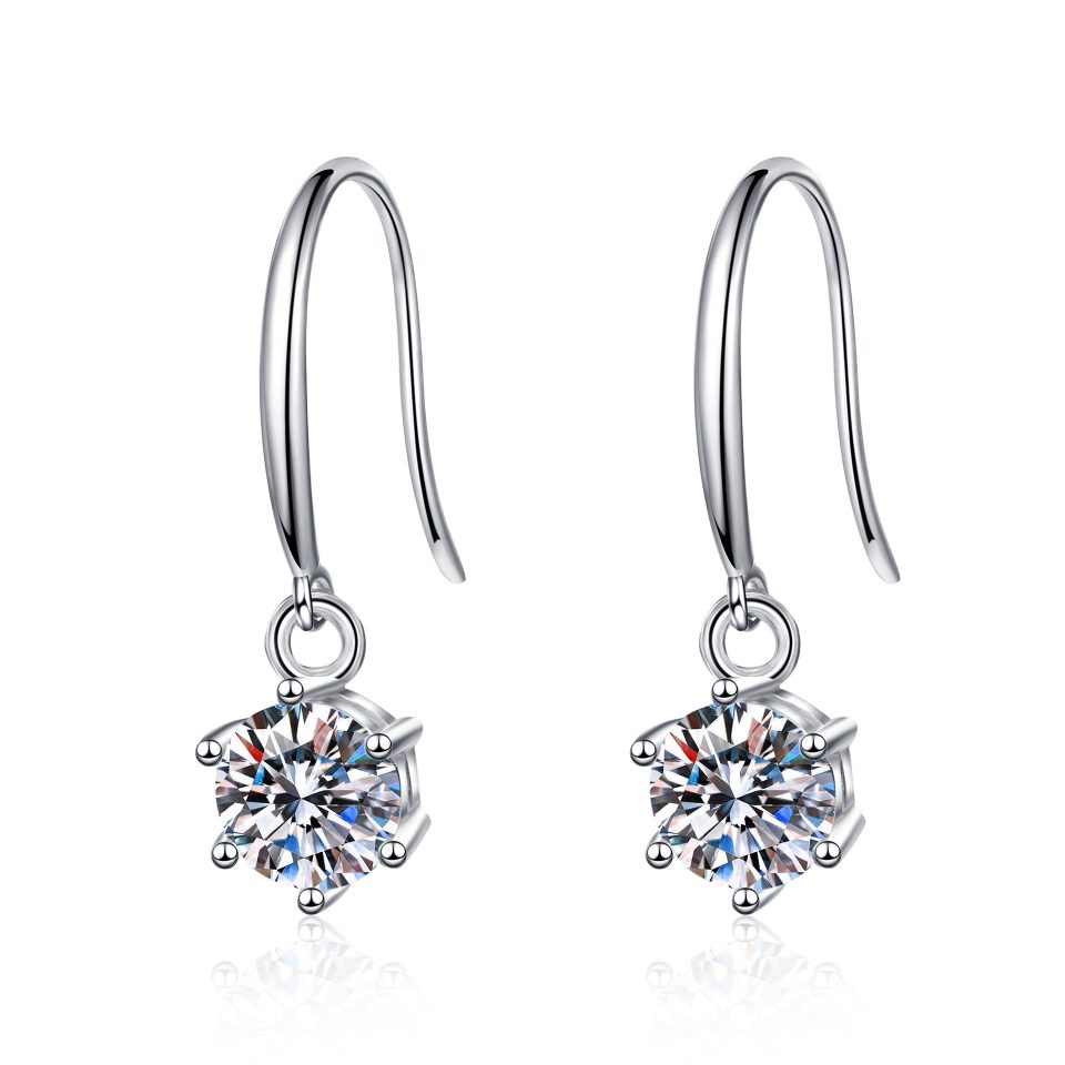 Round-Cut Moissanite Drop Hook Earrings - 925 Sterling Silver, 0.5ct / 1ct Per Ear