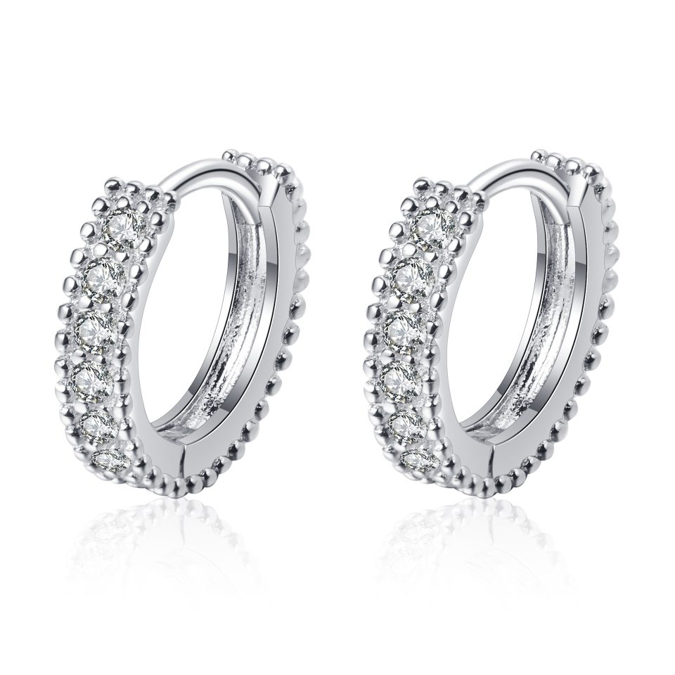 Pavé Moissanite Huggie Hoop Earrings - 925 Sterling Silver