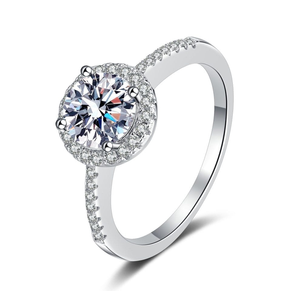 Bezel-Set Solitaire Ring with Half Pavé Band (0.5ct-2ct) | 925 Silver Round Moissanite