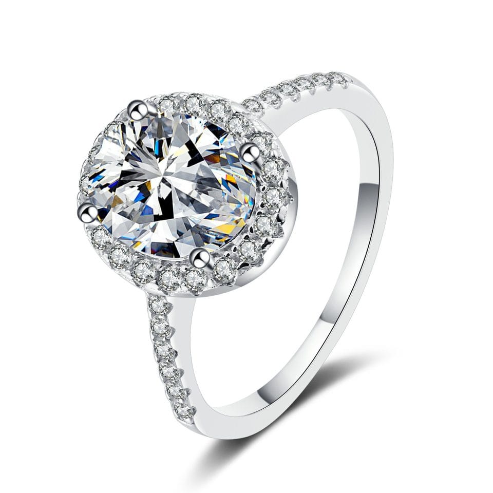 Oval Moissanite Ring (1ct/2ct) | 925 Sterling Silver Micro-Pave Setting