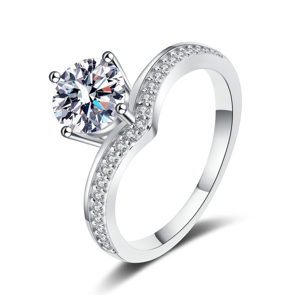 Heart Bypass Moissanite Ring - 925 Sterling Silver, 0.5ct/1ct/2ct
