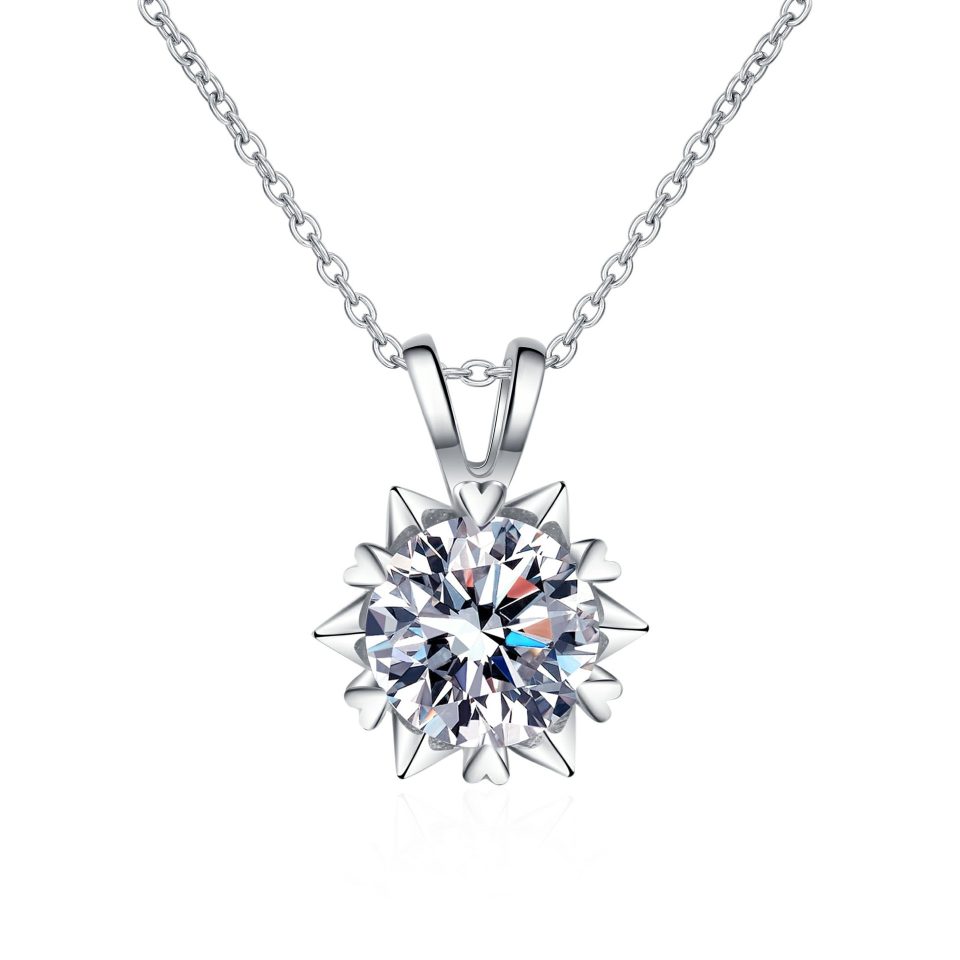 Six-Pointed Star Prong Set Moissanite Pendant Necklace - 925 Sterling Silver, 1ct / 2ct Options