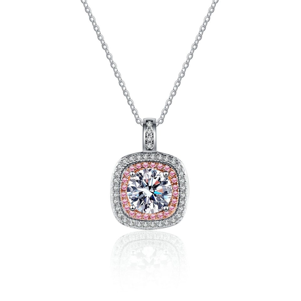 Cushion-Shaped Double Halo Moissanite Pendant Necklace - 925 Sterling Silver, 1ct Center Stone