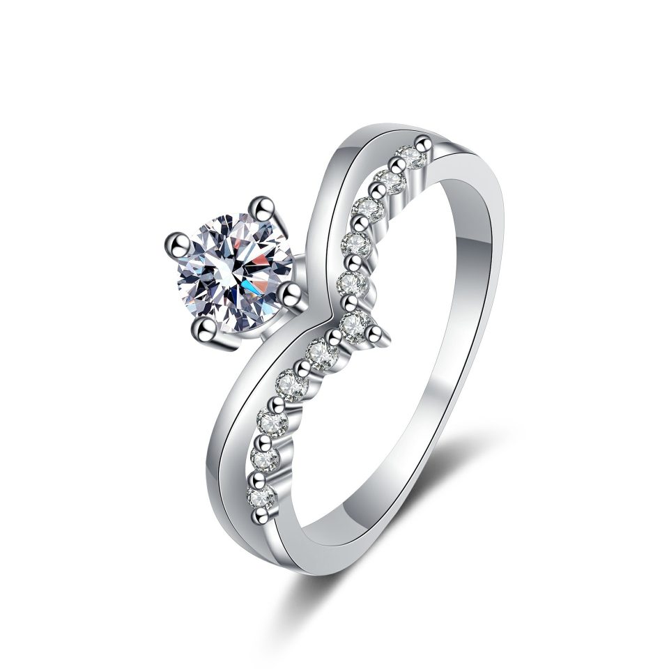 0.5ct 4-Prong V-Shaped Moissanite Ring - 925 Sterling Silver Band