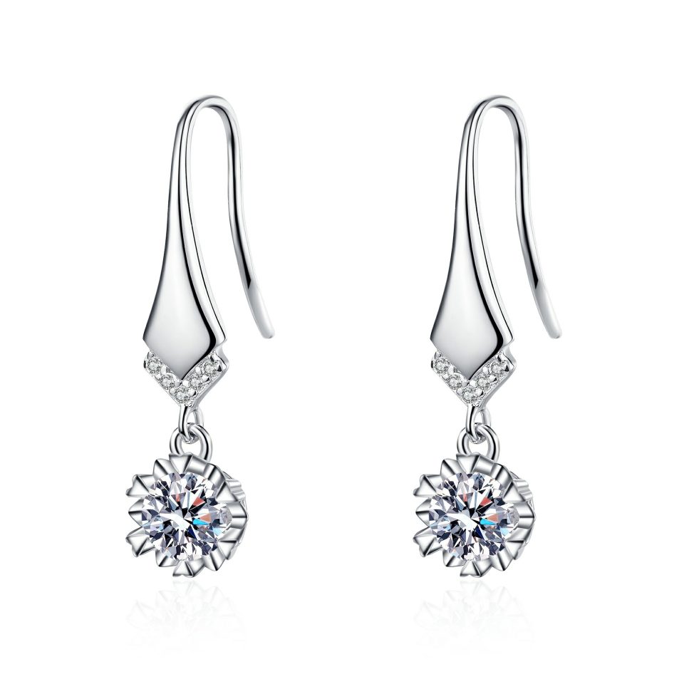 Snowflake-Style Drop Moissanite Hook Earrings - 925 Sterling Silver, 0.5ct / 1ct Per Ear