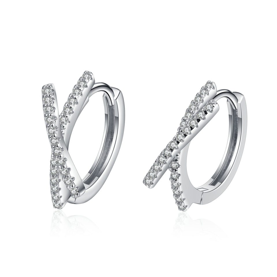 Crisscross Pavé Moissanite Huggie Hoop Earrings - 925 Sterling Silver, 0.14ct Per Ear