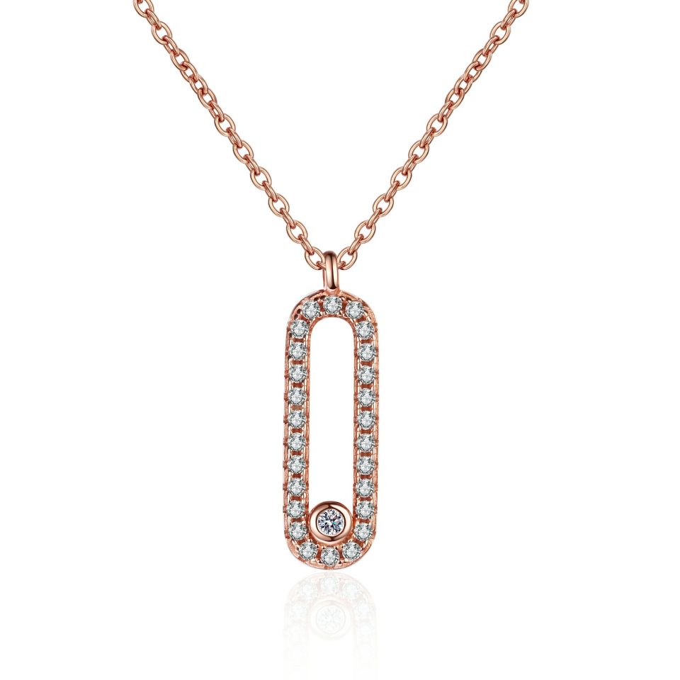 Rose Gold Open Oval Moissanite Pendant Necklace - 925 Sterling Silver, 0.28ct Total