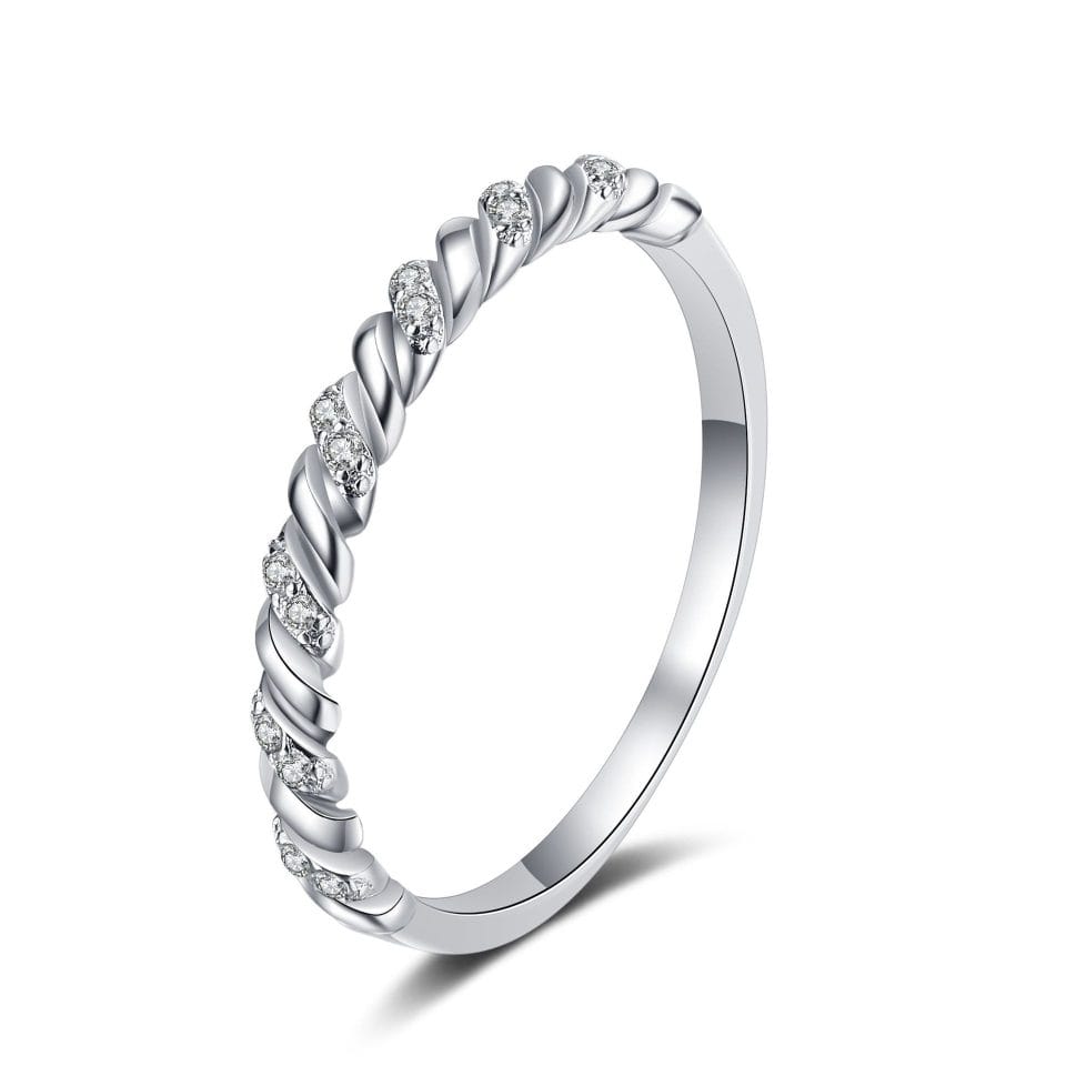 0.056ct Twisted Rope Half-Eternity Ring | 925 Silver Delicate Diamond Band