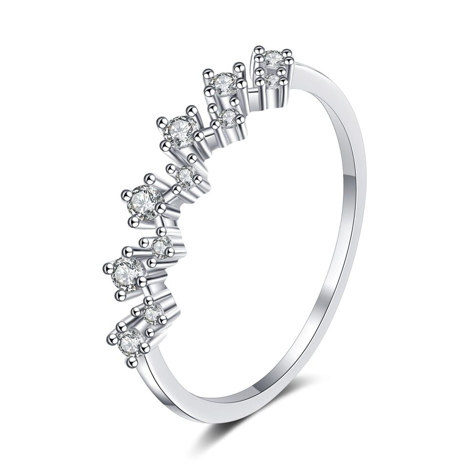Curved Wave Moissanite Band Ring - 925 Sterling Silver, 0.41ct Total