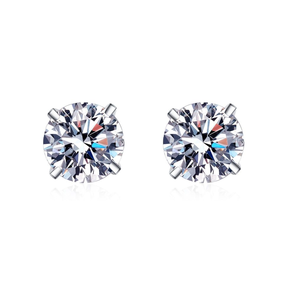 4-Prong Round Moissanite Stud Earrings - 925 Sterling Silver 0.3ct/0.5ct/1ct/2ct
