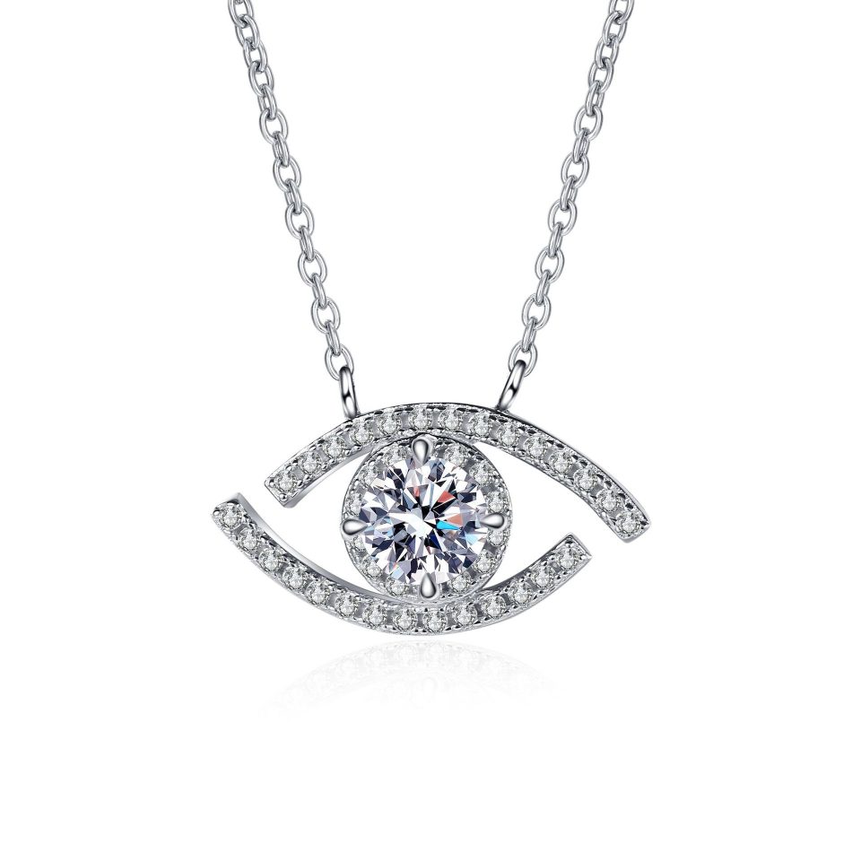 Evil Eye Moissanite Pendant Necklace - 925 Sterling Silver, 0.5ct