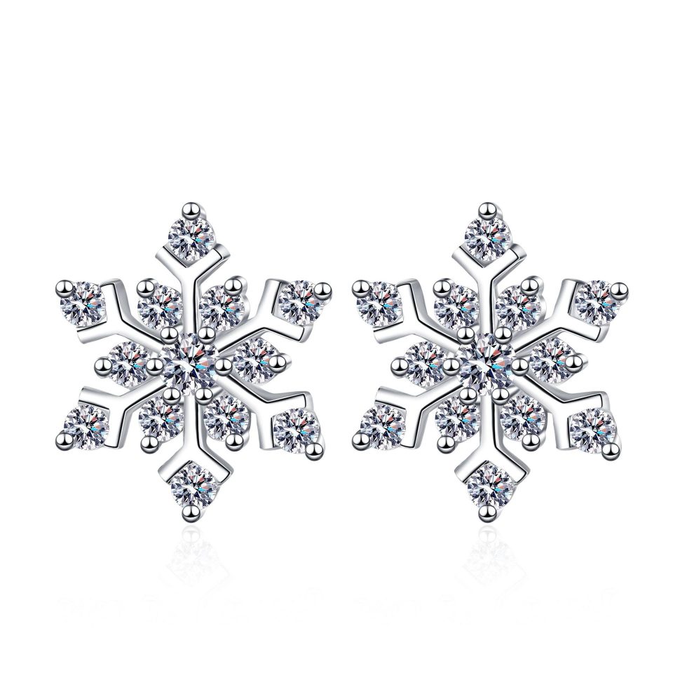 Snowflake Multi-Stone Moissanite Stud Earrings - 925 Sterling Silver, 0.36ct Per Ear
