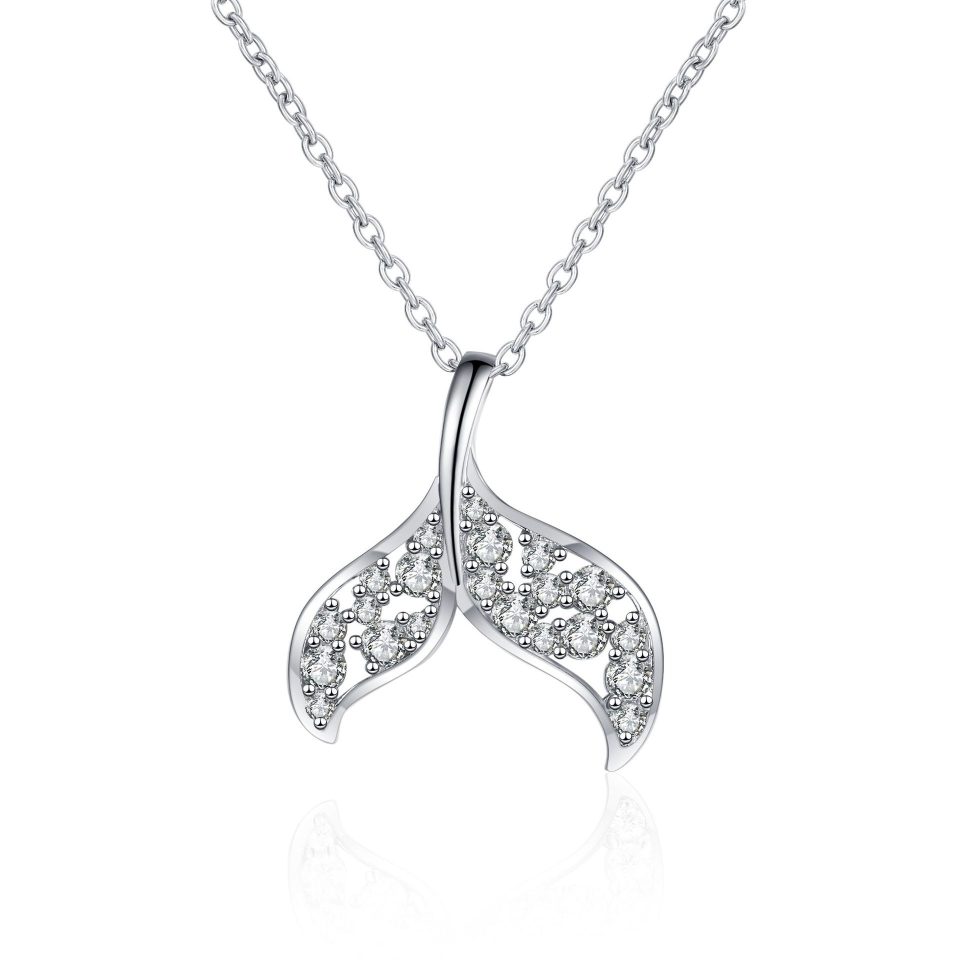 Filigree Mermaid Tail Moissanite Pendant Necklace - 925 Sterling Silver, 0.4ct Total