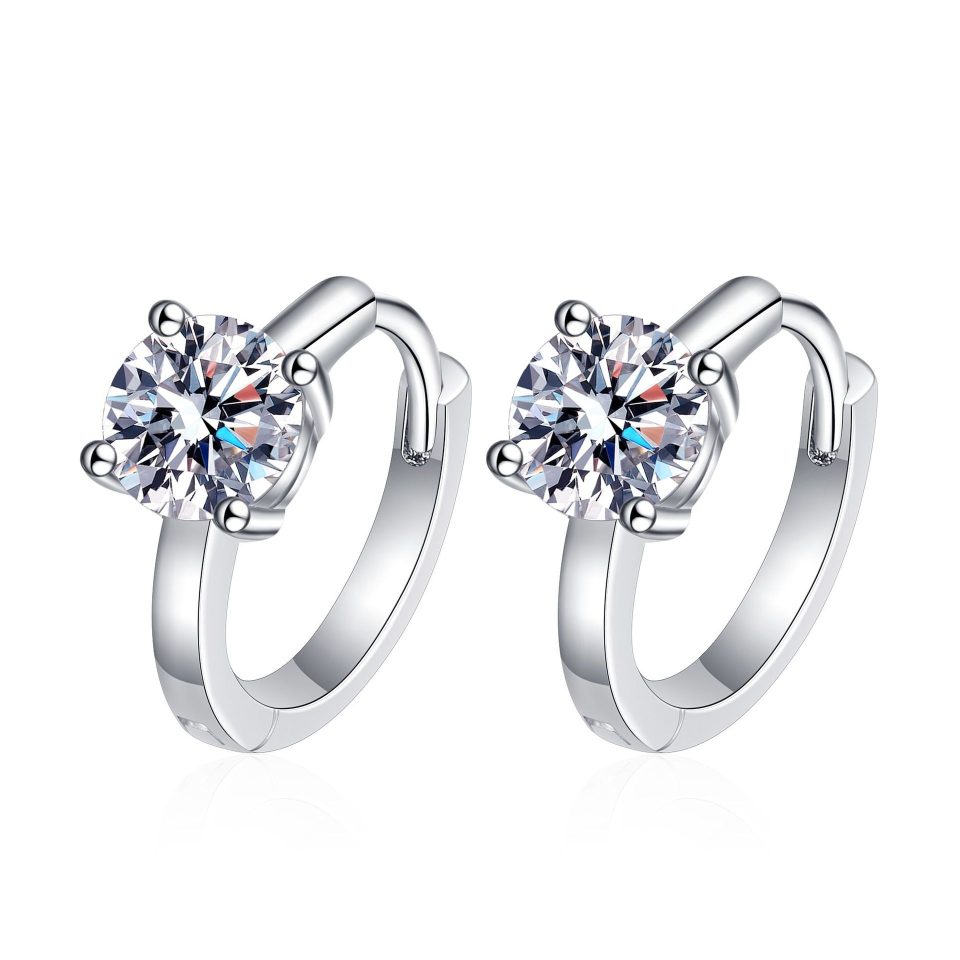 Round-Cut Moissanite Huggie Hoop Earrings - 925 Sterling Silver, 0.5ct / 1ct