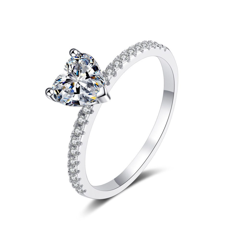 Heart-Shaped Solitaire Ring with Half Pave Band (1ct/2ct)