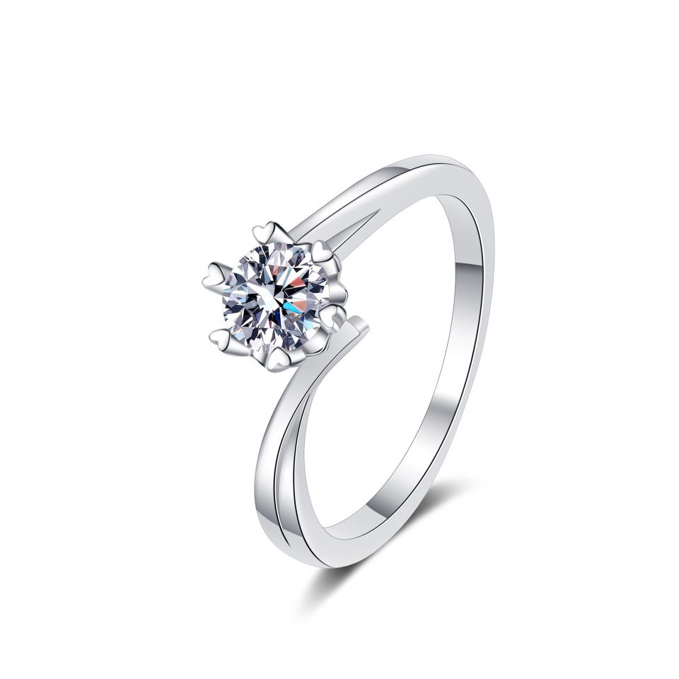 Heart Prong Bypass Moissanite Ring - 925 Sterling Silver, 0.3ct/0.5ct